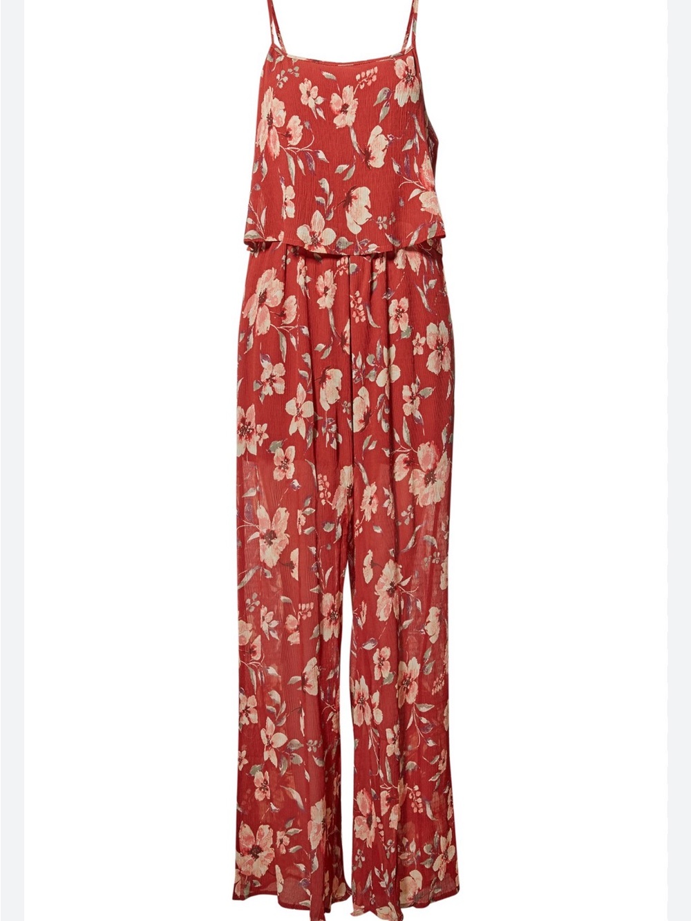 0033Lumiere Rust-Red Floral Wide-Leg Jumpsuit